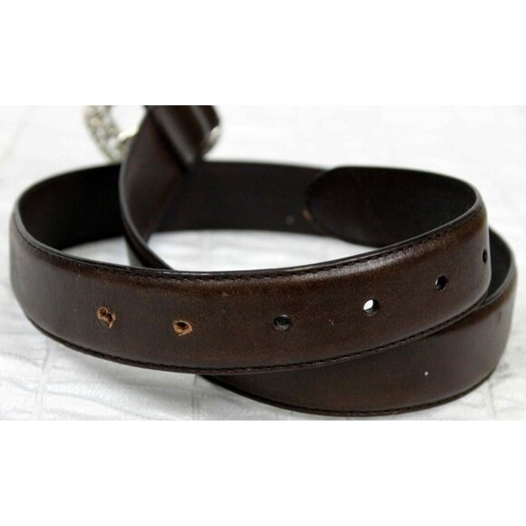 Fossil Dark Brown Leather Belt Filigree/Scroll Metal Belt Buckle Women S Med - Picture 5 of 7